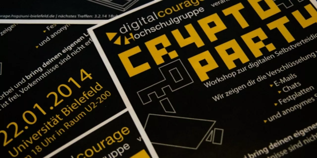 Flyer für eine Cryptoparty.