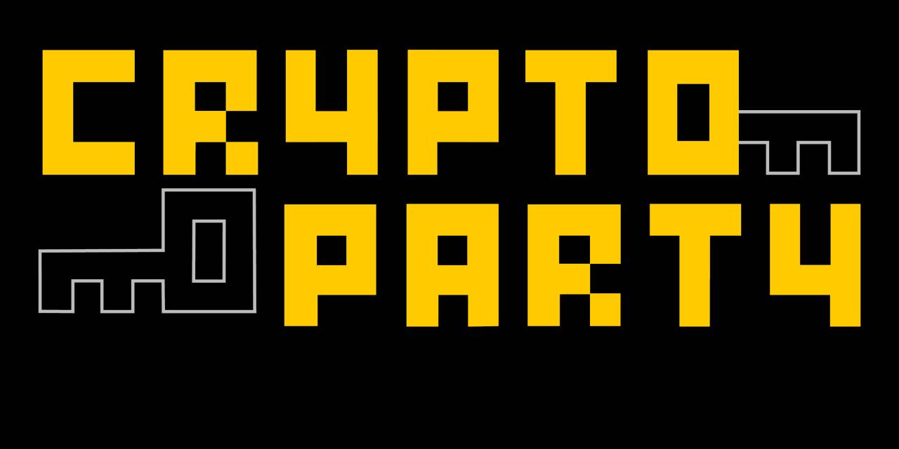Angepasstes CryptoParty-Logo in den Farben schwarz und gelb.