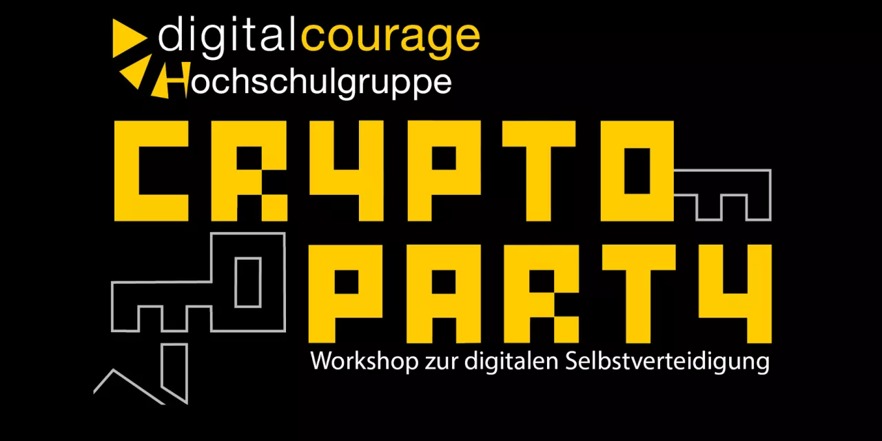Angepasstes CryptoParty-Logo in den Farben schwarz und gelb.