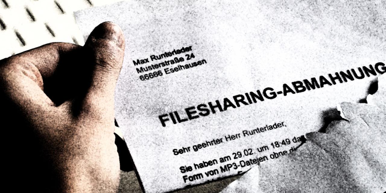 Briefkopf mit dem Text „Filesharing-Abmahnung“.