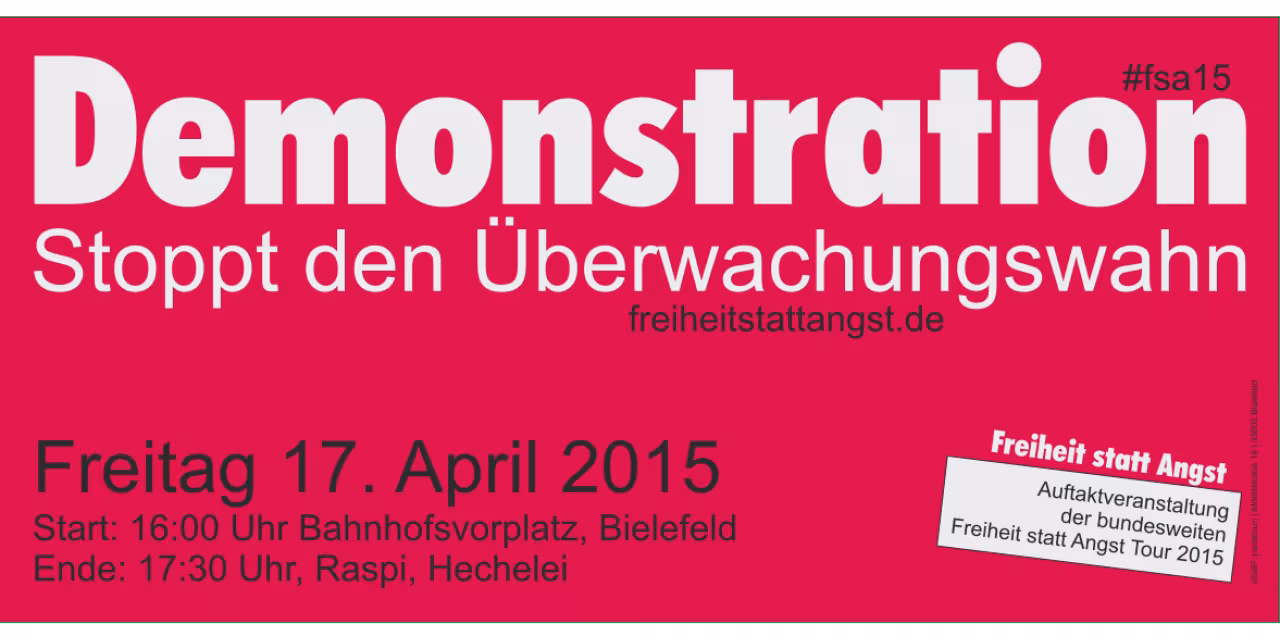 Flyer zur Demonstration „Stoppt den Überwachungswahn“.