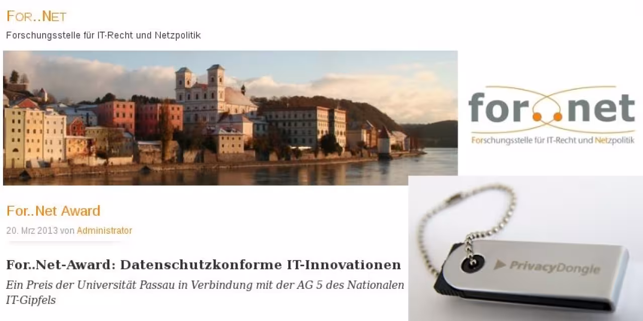 Collage: Privacy Dongle und Artikel von for..net.