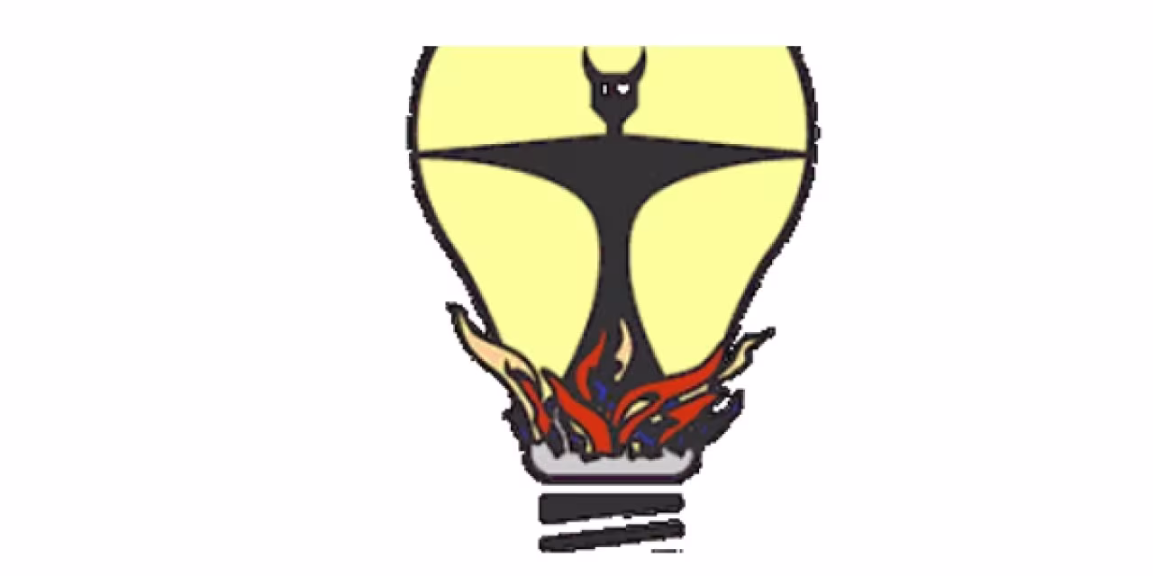 Grafik: Ein Teufel in einer Glühlampe.