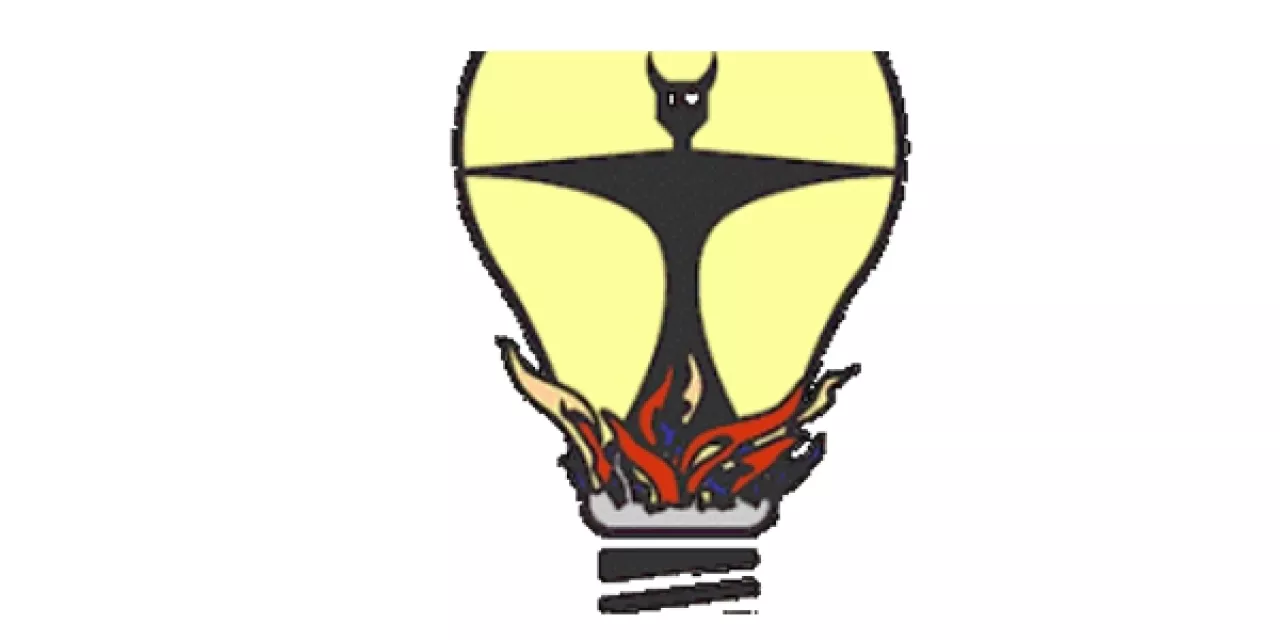Grafik: Ein Teufel in einer Glühlampe.