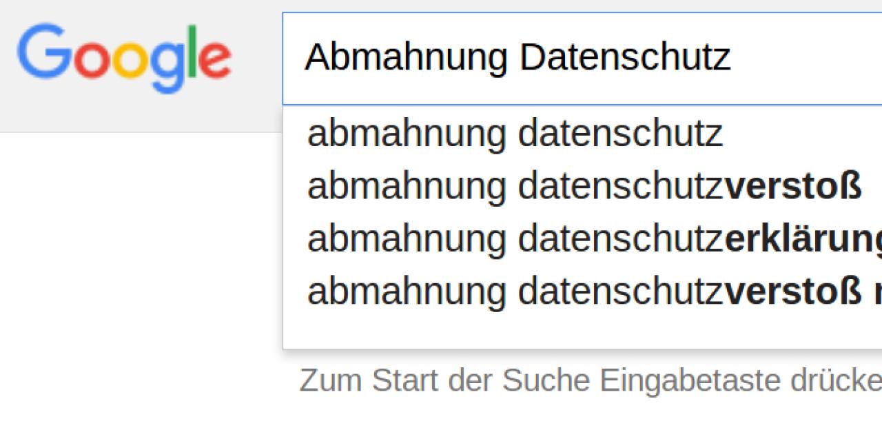 Screenshot einer Google-Suche: „Abmahnung Datenschutz“.