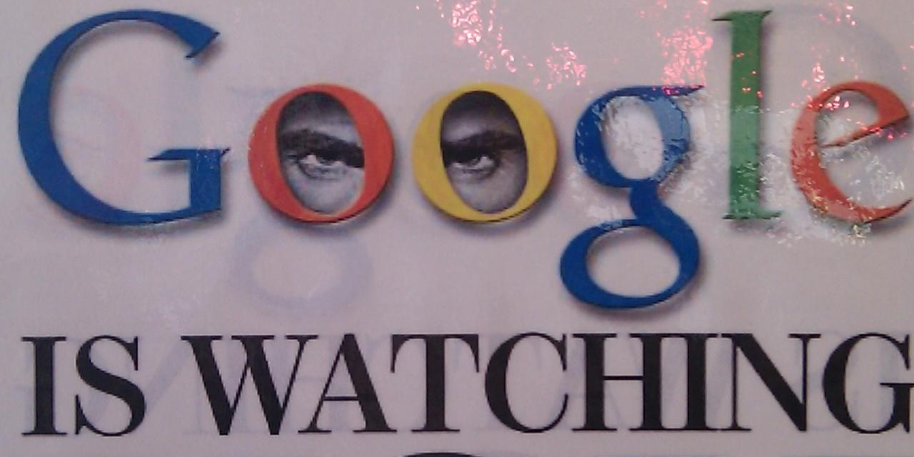 Grafik: "Google is watching you". Durch die Os gucken zwei Augen.