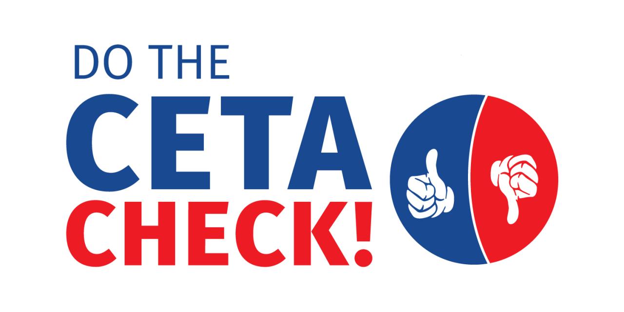 Grafik: "Do the Ceta Check!" (rot/blau) mit je einem Daumen, der nach oben und nach unten zeigt.