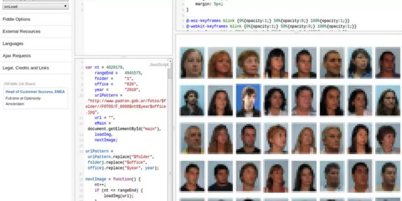 Eine Website mit vielen Portraits von Personen. Diese sind verpixelt.