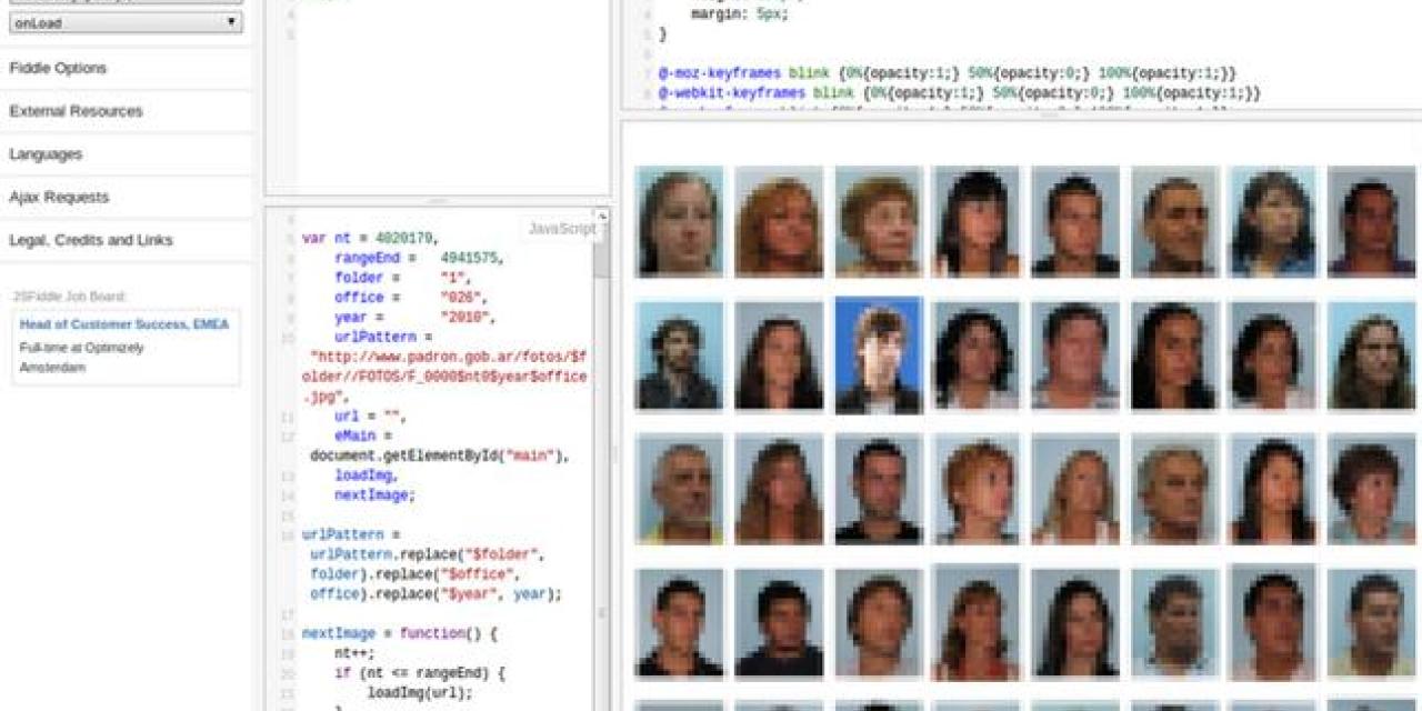 Eine Website mit vielen Portraits von Personen. Diese sind verpixelt.